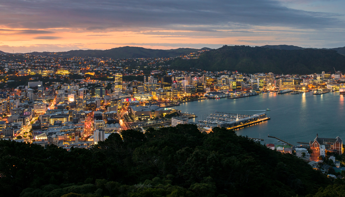 Vista aérea da capital da Nova Zelândia, Wellington